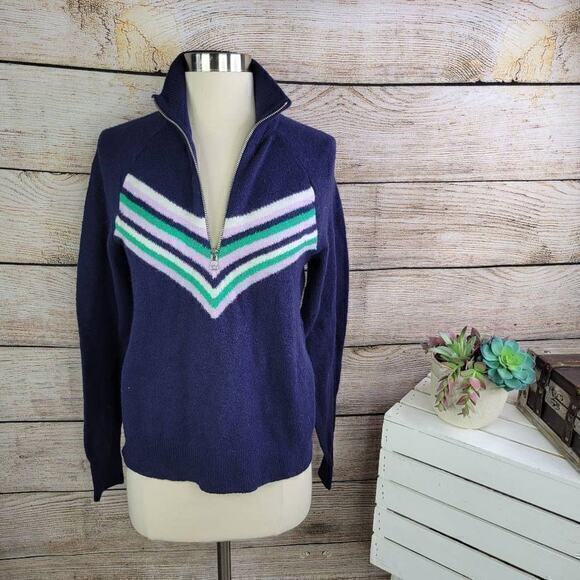 Aerie Women's Soft & Cozy Half Zip Pullover Alpine Striped Sweater Navy Size XS - Picture 3 of 8